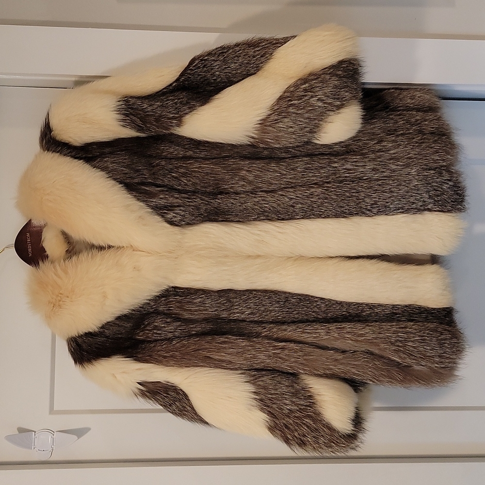 Authentic Vintage Fox Fur Jacker Coat Medium Dual Color Brown White - Picture 3 of 16